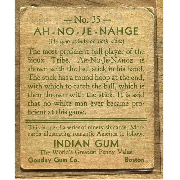 1933 Goudey Indian Chewing Gum #35 Card AH-NO-JE-NAHGE Sioux Tribe Rare Card - Picture 2 of 2